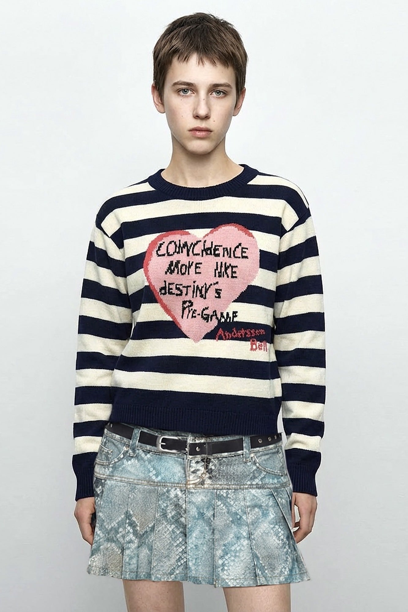 Andersson Bell - Girl's Heart Message Crew-Neck Sweater (Navy/Ivory) product image 1 | TRAB K-Fashion Australia
