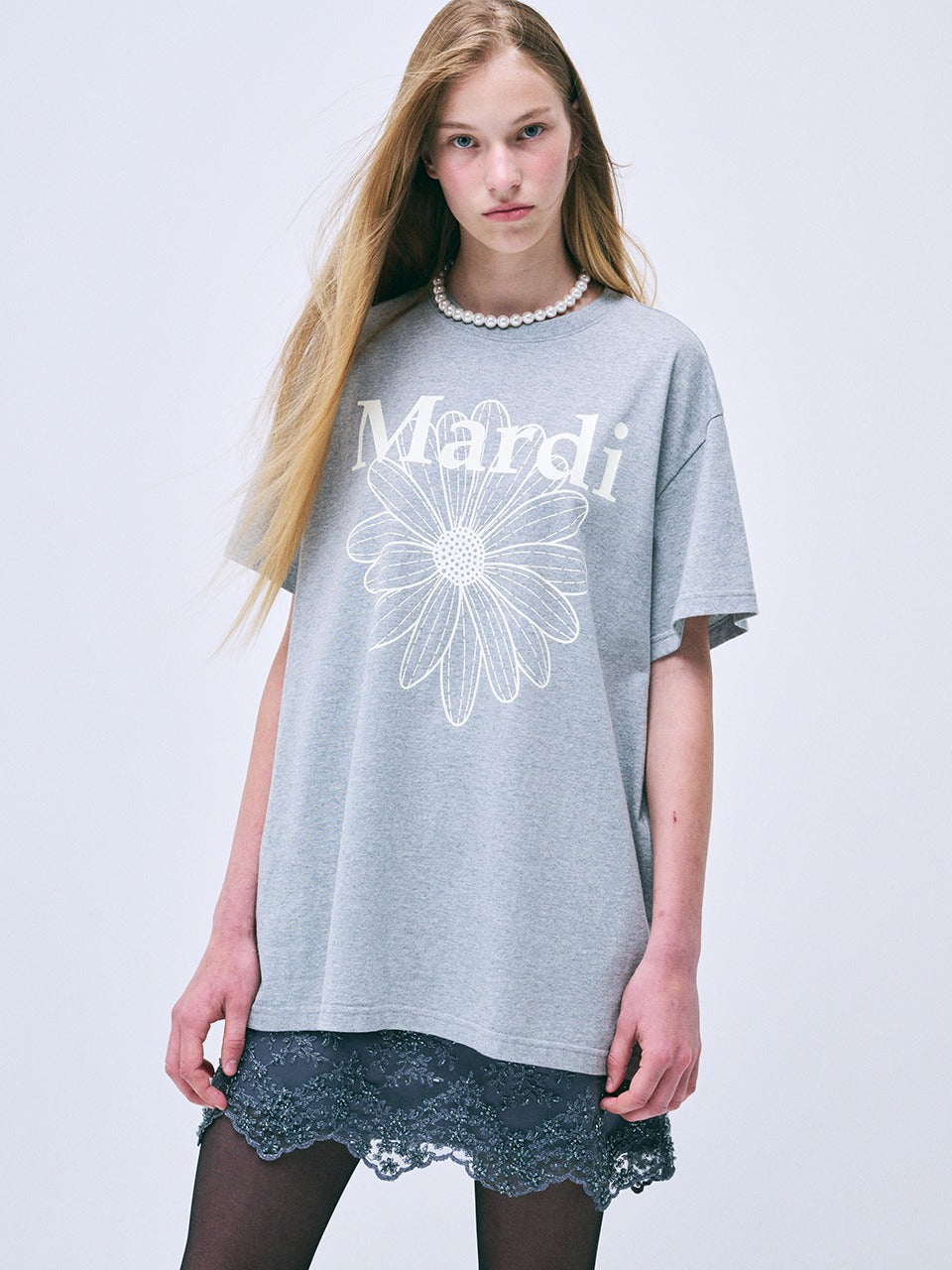 Mardi Mercredi - Unisex Tshirt Flowermardi (Grey Ivory) product image 1 | TRAB K-Fashion Australia