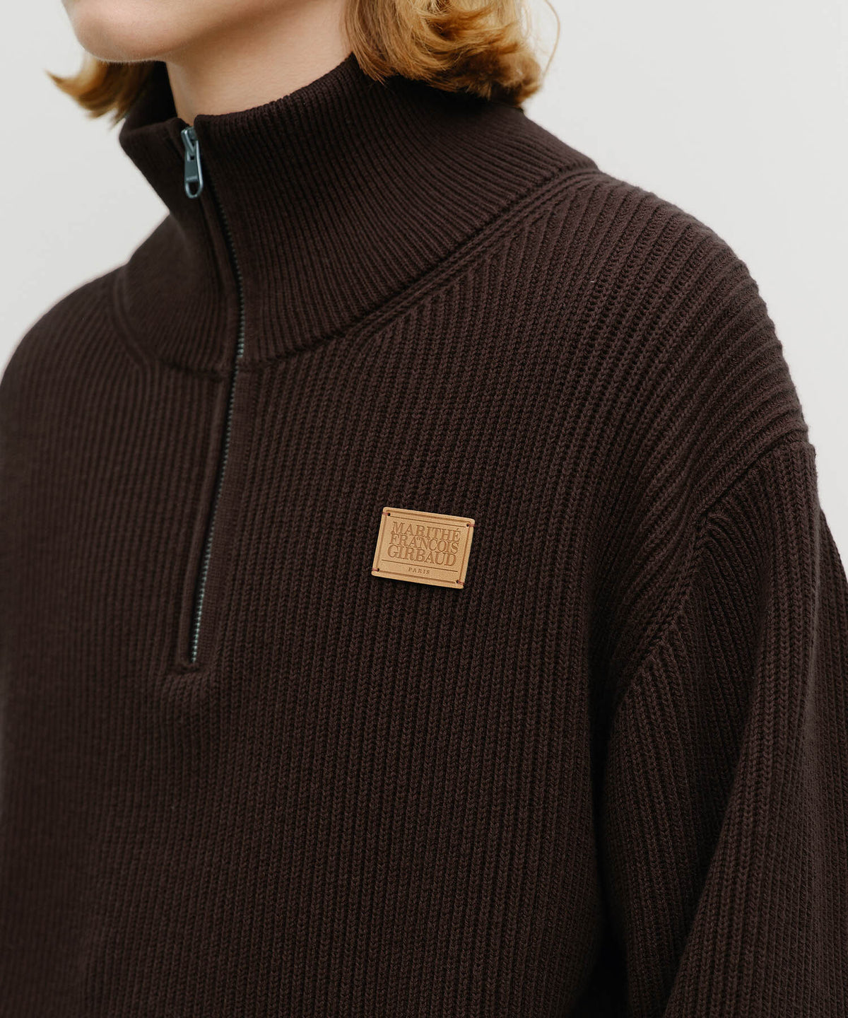Marithe & Francois Girbaud - Half Neck Zipup Knit (Dark Brown) product image 4 | TRAB K-Fashion Australia