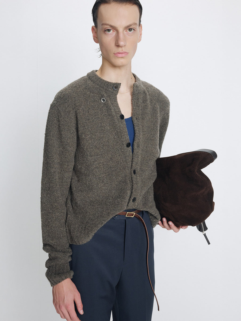Tonywack - Baby Alpaca Blend Crew Neck Cardigan (Burnt Olive) product image 3 | TRAB K-Fashion Australia