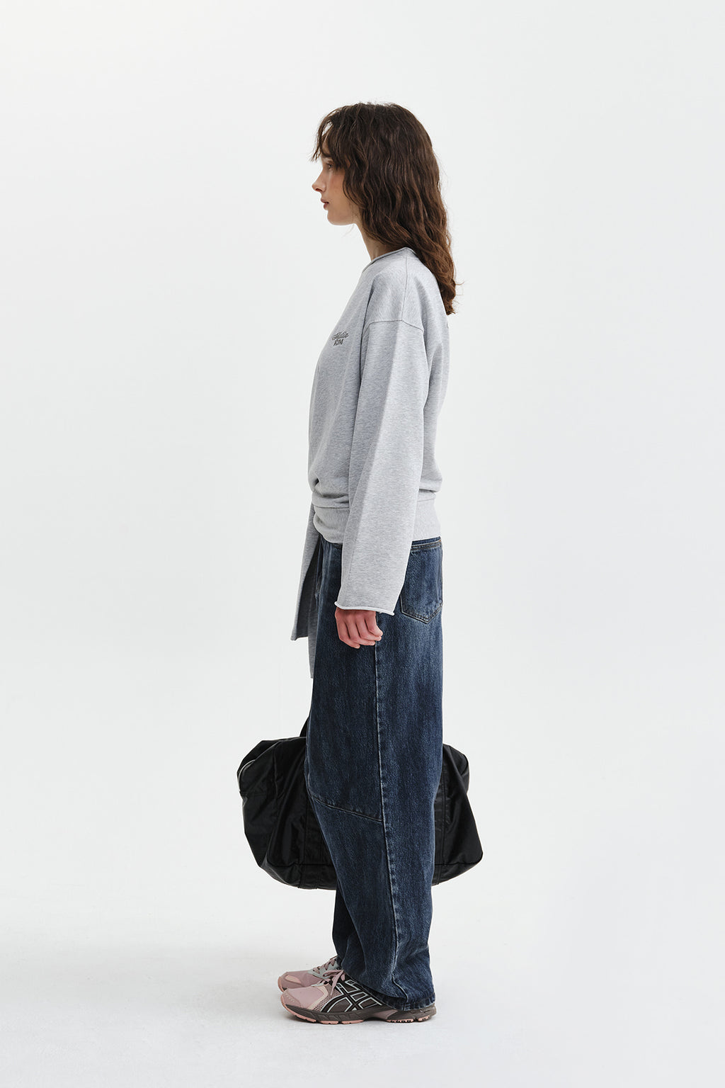 Matin Kim - Back Logo Raw Cut Boat Neck Top (Grey) product image 7 | TRAB K-Fashion Australia