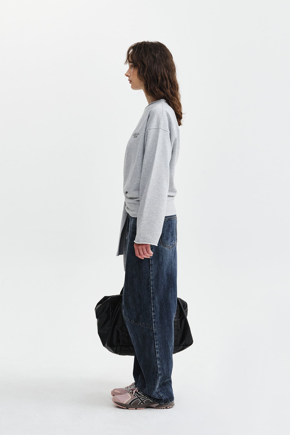 Matin Kim - Back Logo Raw Cut Boat Neck Top (Grey) product image 7 | TRAB K-Fashion Australia