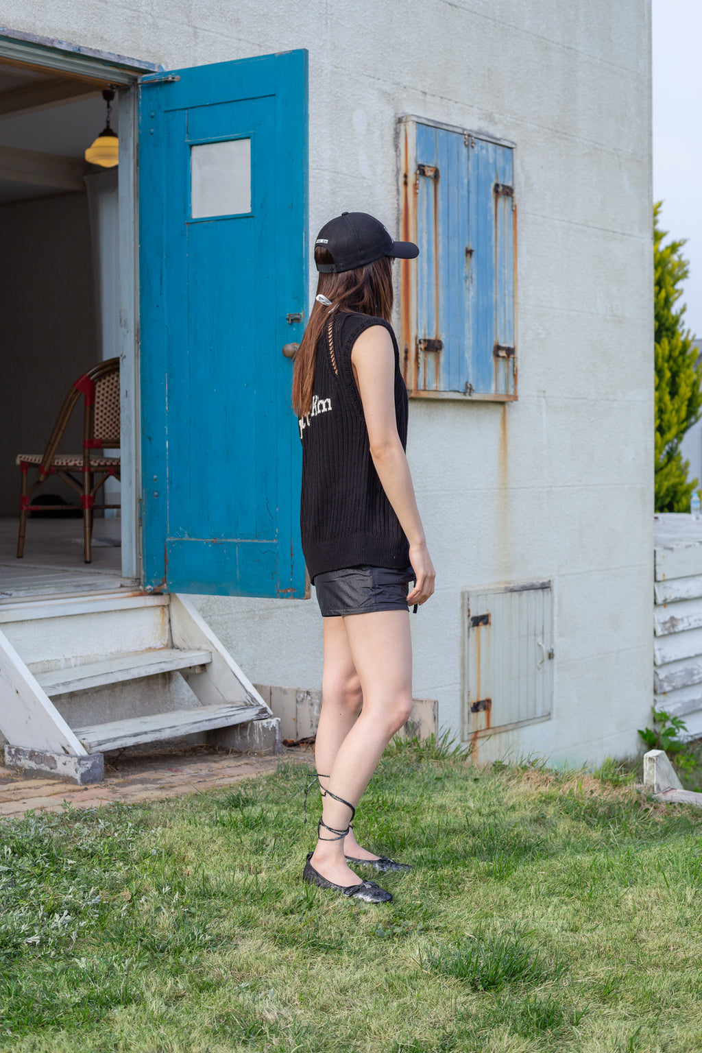 Matin Kim - Back Logo High Neck Knit Vest (Black) product image 10 | TRAB K-Fashion Australia
