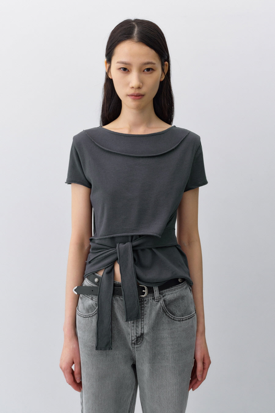 Insilence - Cotton Linen Natural Strap T-shirt (Charcoal) product image 6 | TRAB K-Fashion Australia