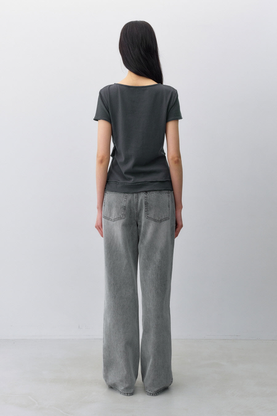 Insilence - Cotton Linen Natural Strap T-shirt (Charcoal) product image 4 | TRAB K-Fashion Australia
