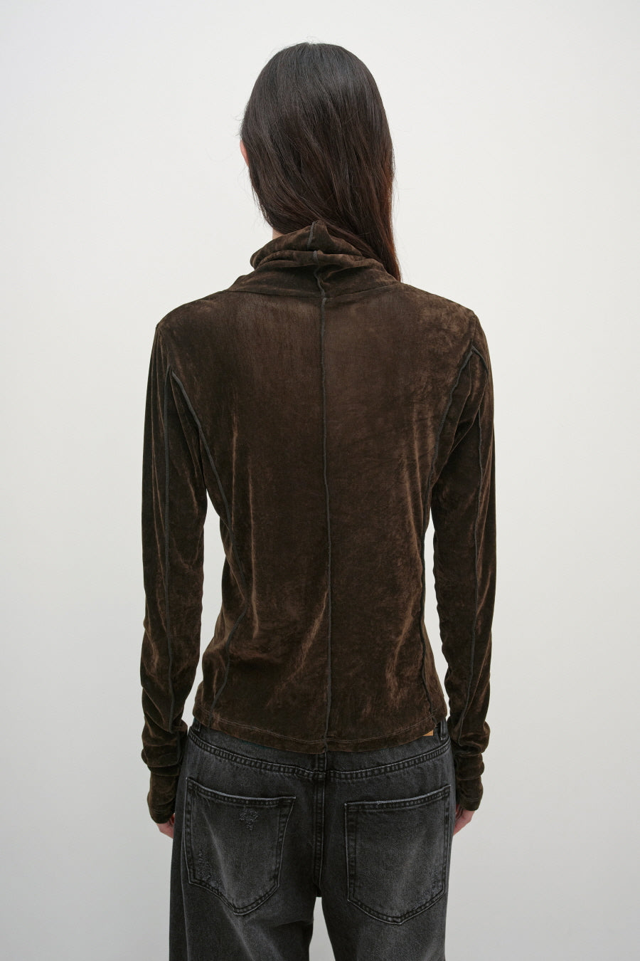 Insilence - Velvet Mesh Turtleneck T-Shirt (Brown) product image 5 | TRAB K-Fashion Australia