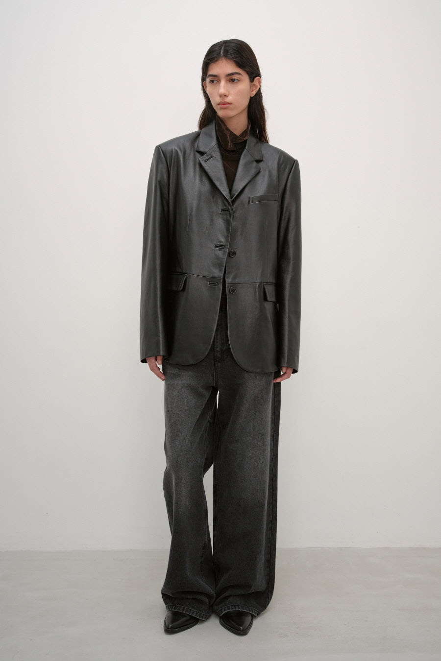 Insilence - Classic Three-Button Jacket (Leather Black) product image 3 | TRAB K-Fashion Australia