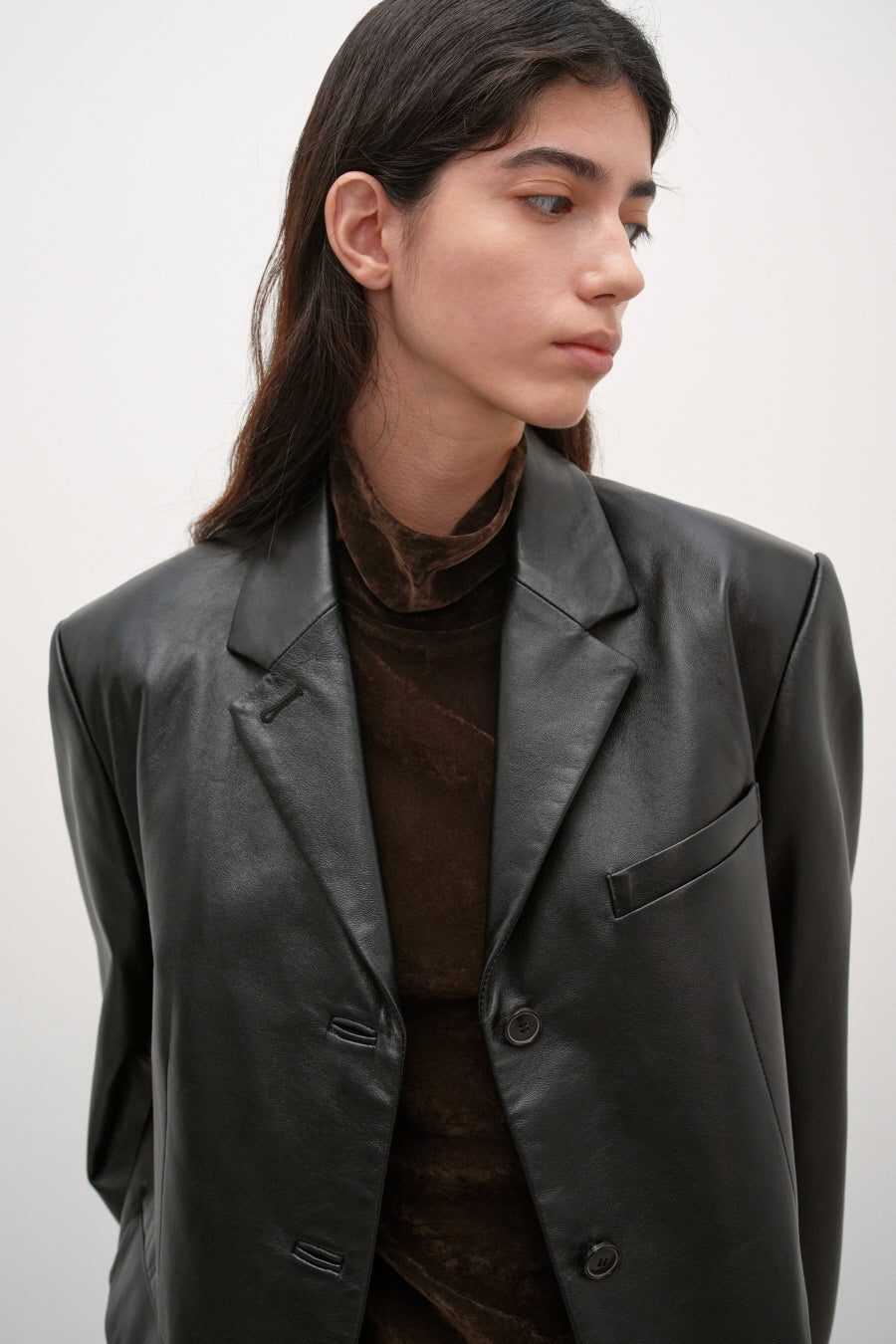 Insilence - Classic Three-Button Jacket (Leather Black) product image 2 | TRAB K-Fashion Australia