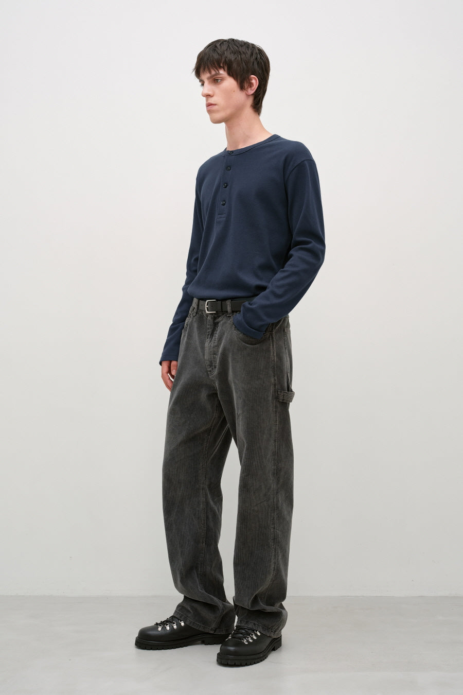 Insilence - Slim Fit Ribbed Henley Neck (Navy) product image 4 | TRAB K-Fashion Australia
