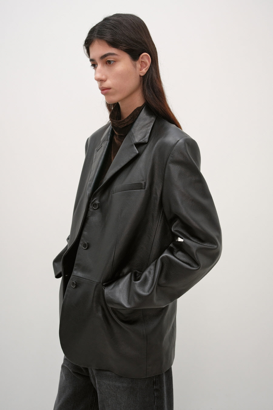 Insilence - Classic Three-Button Jacket (Leather Black) product image 5 | TRAB K-Fashion Australia