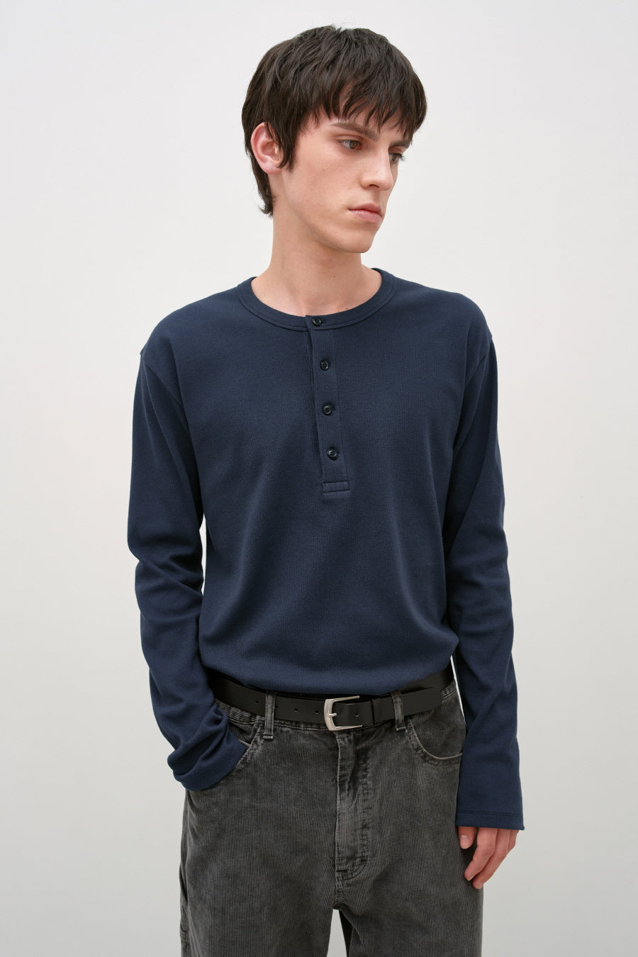 Insilence - Slim Fit Ribbed Henley Neck (Navy) product image 2 | TRAB K-Fashion Australia