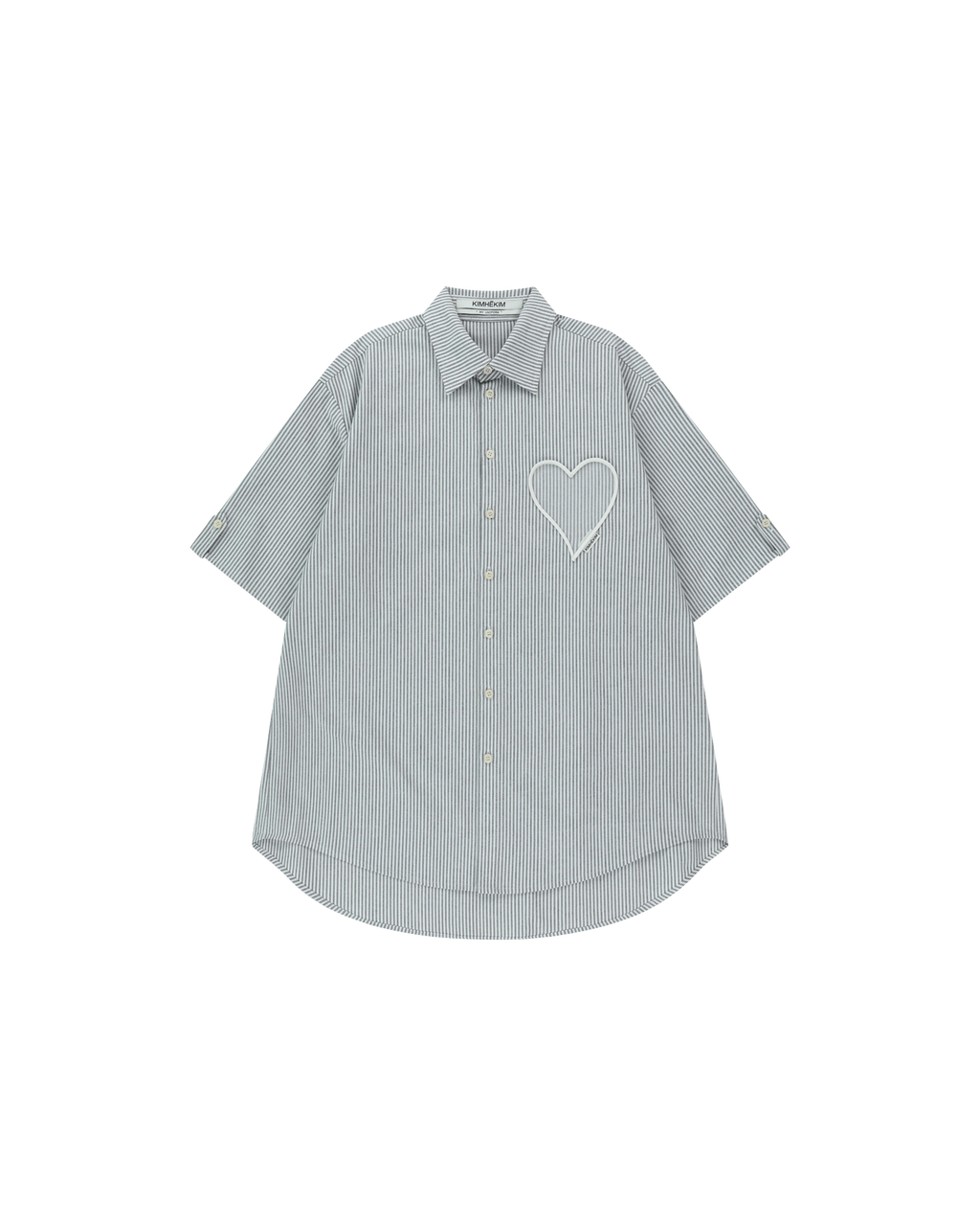 Kimhe Kim - Mesh Heart Pocket Striped Shirt (Black/Striped) product image 1 | TRAB K-Fashion Australia
