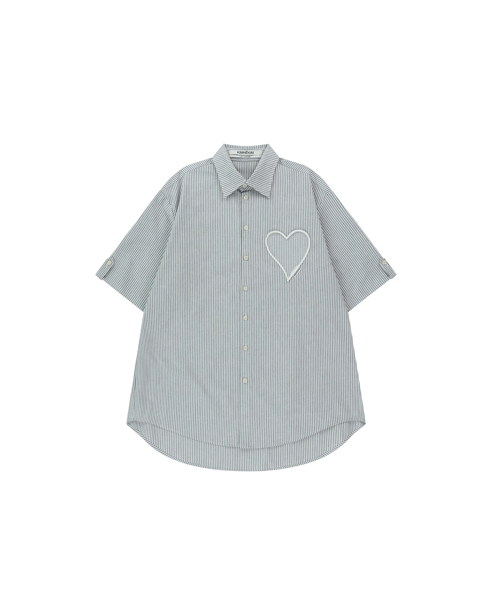 Kimhe Kim - Mesh Heart Pocket Striped Shirt (Black/Striped) product image 1 | TRAB K-Fashion Australia