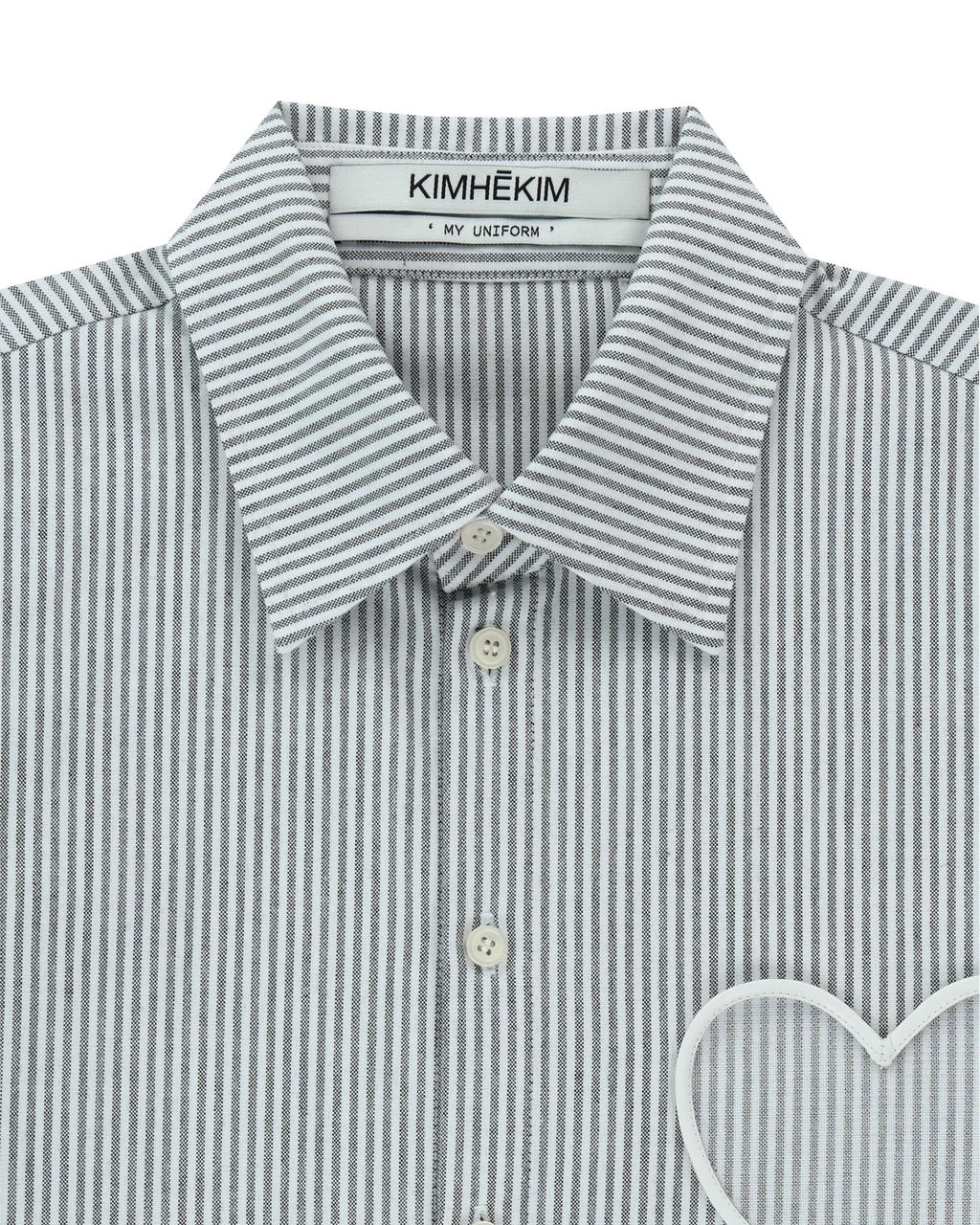 Kimhe Kim - Mesh Heart Pocket Striped Shirt (Black/Striped) product image 3 | TRAB K-Fashion Australia