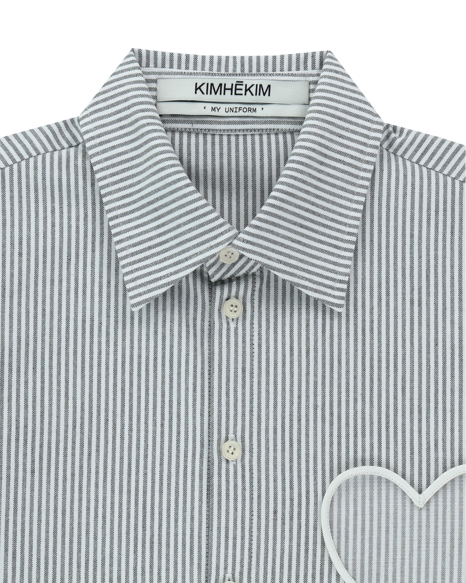 Kimhe Kim - Mesh Heart Pocket Striped Shirt (Black/Striped) product image 3 | TRAB K-Fashion Australia
