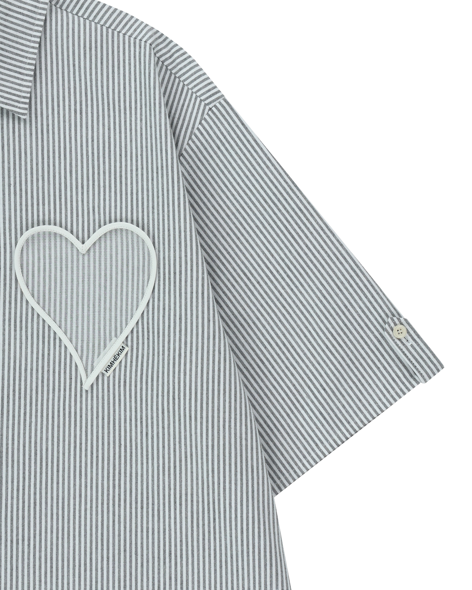 Kimhe Kim - Mesh Heart Pocket Striped Shirt (Black/Striped) product image 4 | TRAB K-Fashion Australia
