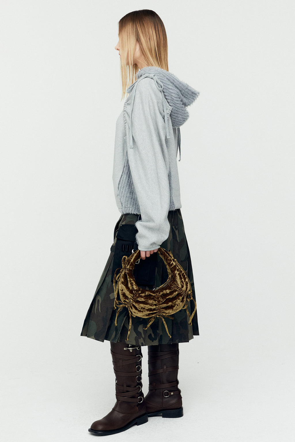 Andersson Bell - (essential) Cut Out Shirring Hoodie (Melange Grey) product image 3 | TRAB K-Fashion Australia
