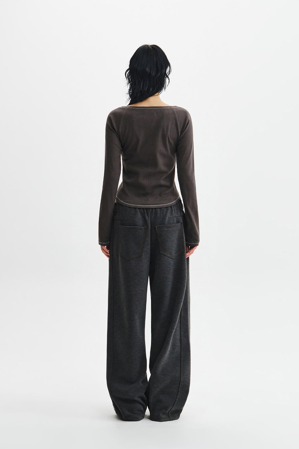 Matin Kim - Logo Applique Button Detail Raglan Top (Charcoal) product image 9 | TRAB K-Fashion Australia