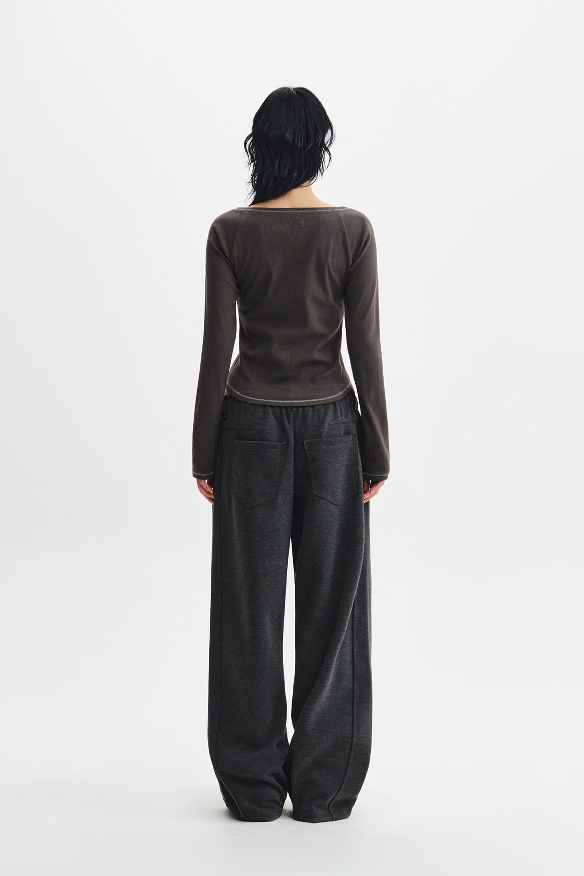 Matin Kim - Logo Applique Button Detail Raglan Top (Charcoal) product image 9 | TRAB K-Fashion Australia