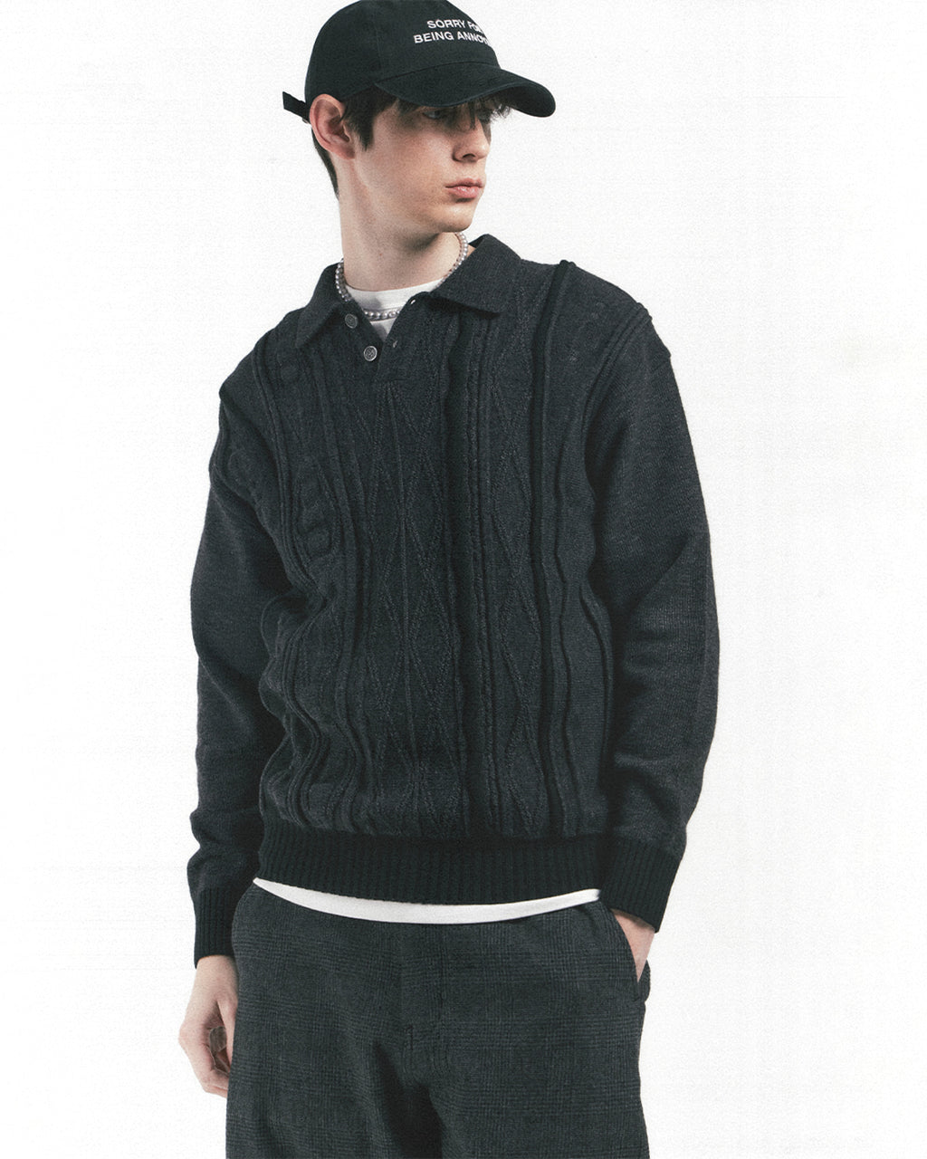 Eastlogue - Asymmetrical Cable Knit (Charcoal) product image 2 | TRAB K-Fashion Australia
