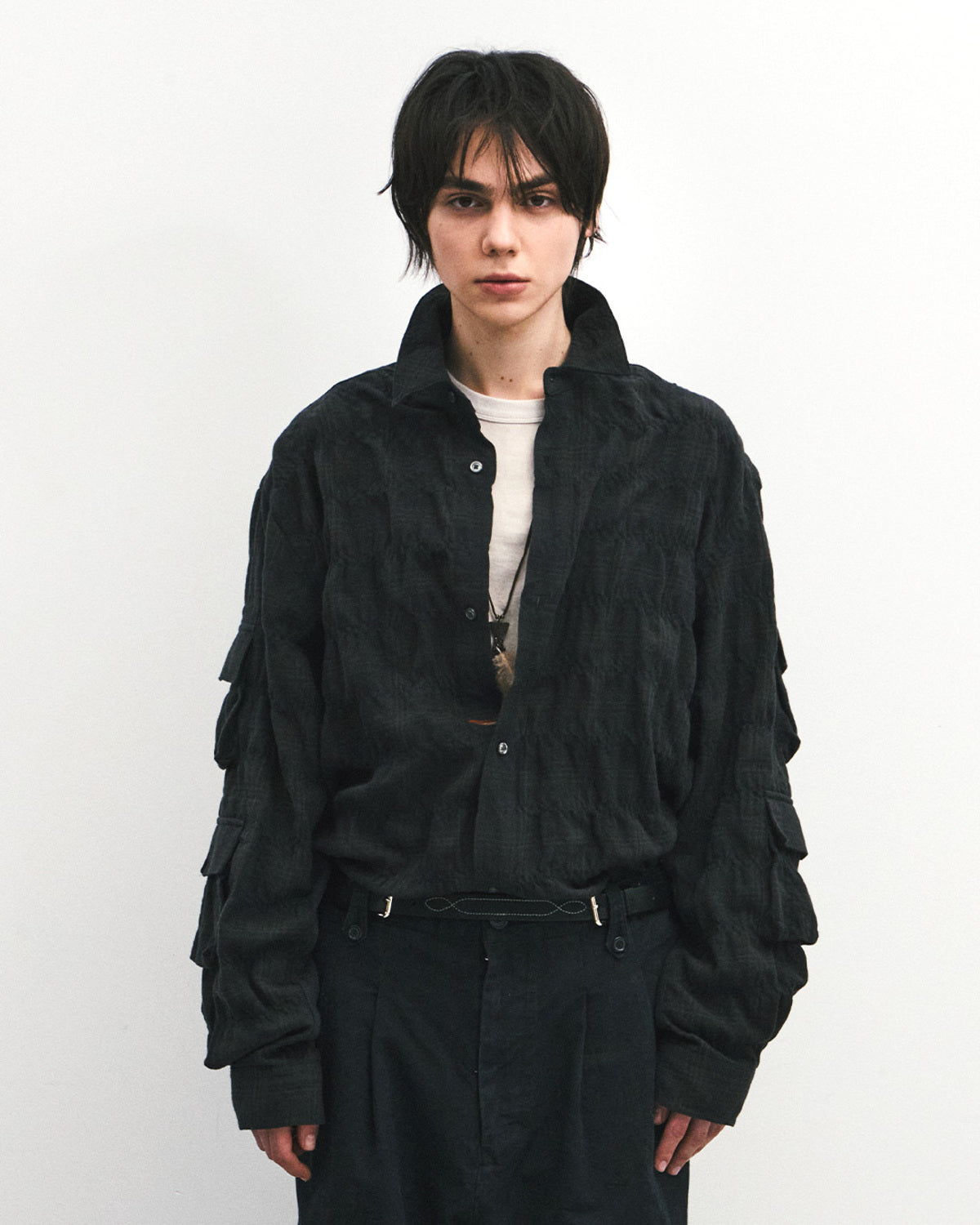 Eastlogue - Magazine Pouch Shirts (Charcoal Olive Check) product image 2 | TRAB K-Fashion Australia