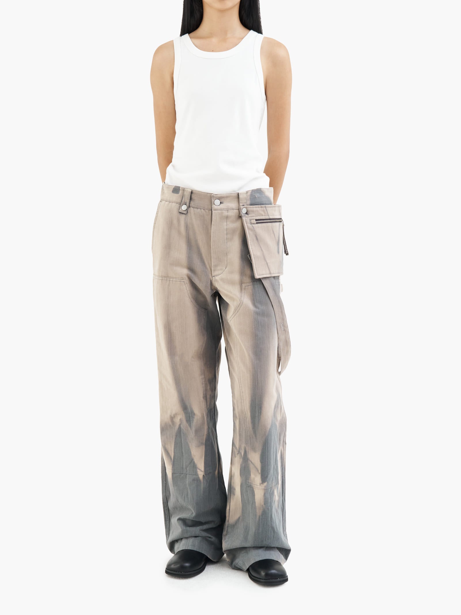 Jiyong Kim - Sun-Bleached Double Knee Trousers (Grey) product image 3 | TRAB K-Fashion Australia