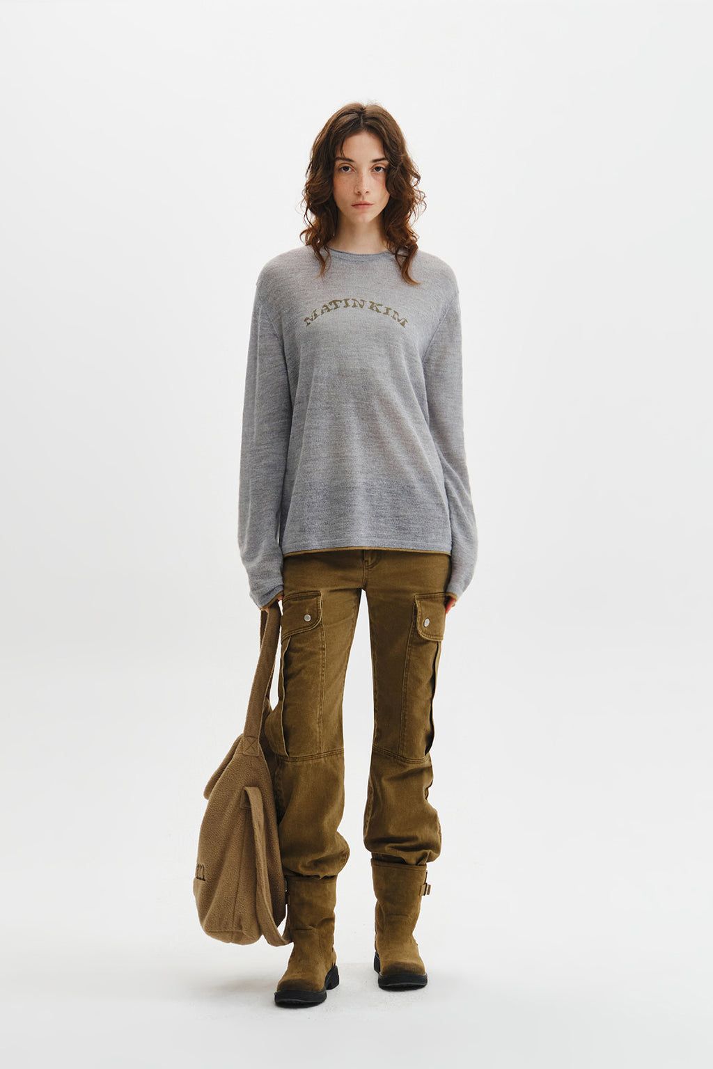 Matin Kim - Matin Sleeve Graphic Sheer Knit Pullover (Grey) product image 11 | TRAB K-Fashion Australia
