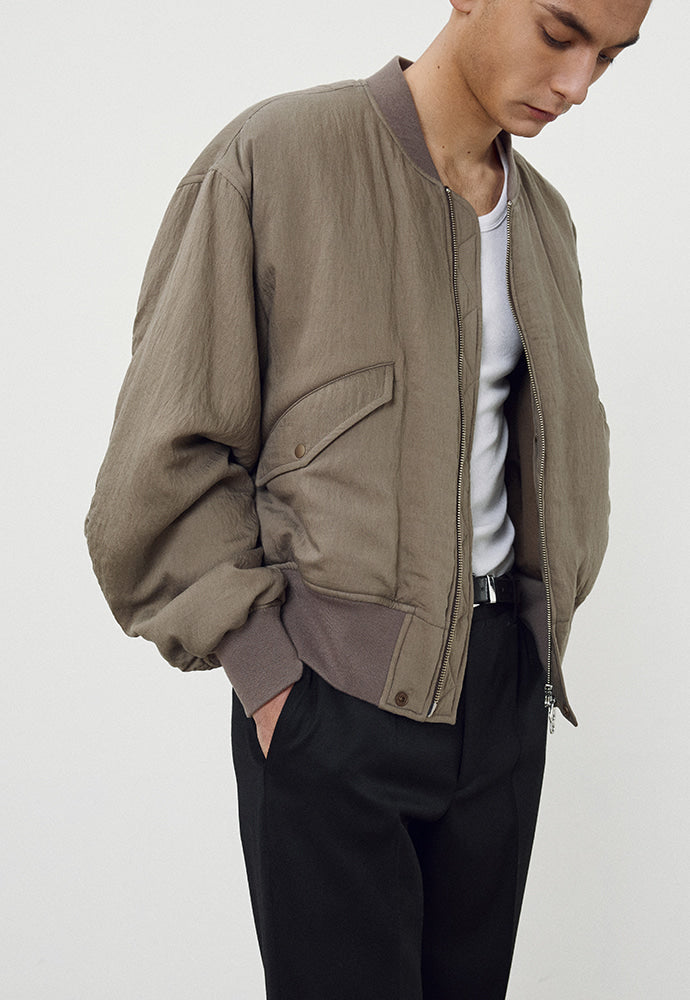 Tonywack - Silk Blend Brushed Bomber Jacket (Pale Olive) product image 2 | TRAB K-Fashion Australia