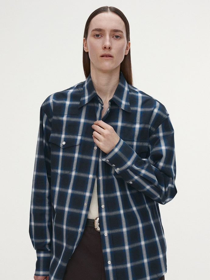 Tonywack - Checked Cotton Western Shirt Japanese Fabric (Navy/White) product image 1 | TRAB K-Fashion Australia