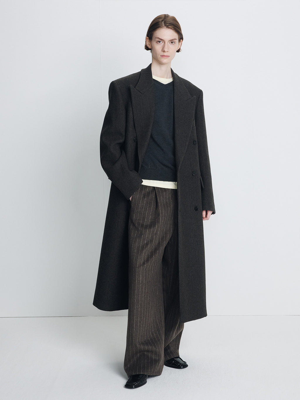 Tonywack - Wool Wide-Leg Banding Trousers (Brown Stripe) product image 5 | TRAB K-Fashion Australia
