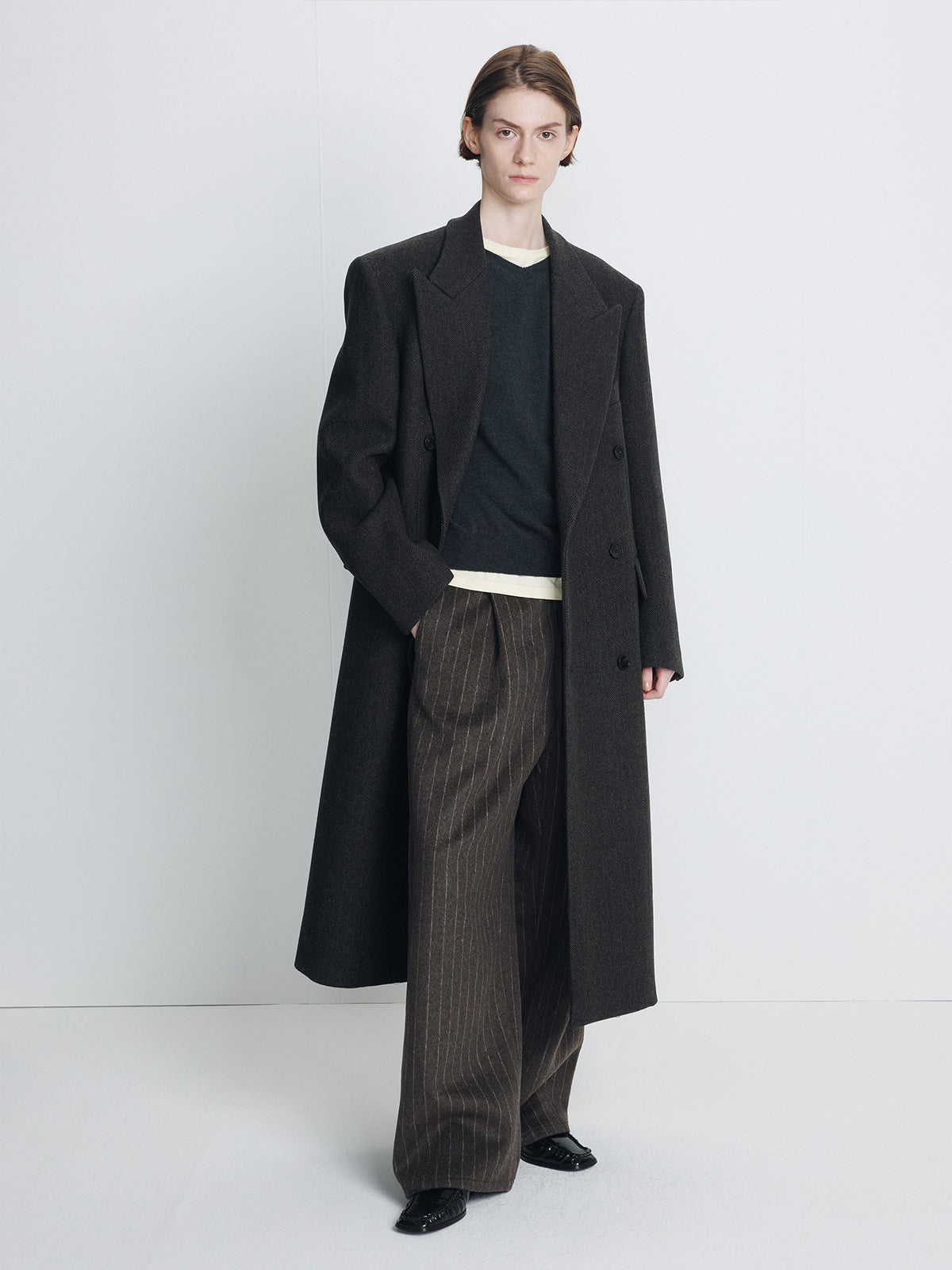 Tonywack - Wool Wide-Leg Banding Trousers (Brown Stripe) product image 5 | TRAB K-Fashion Australia