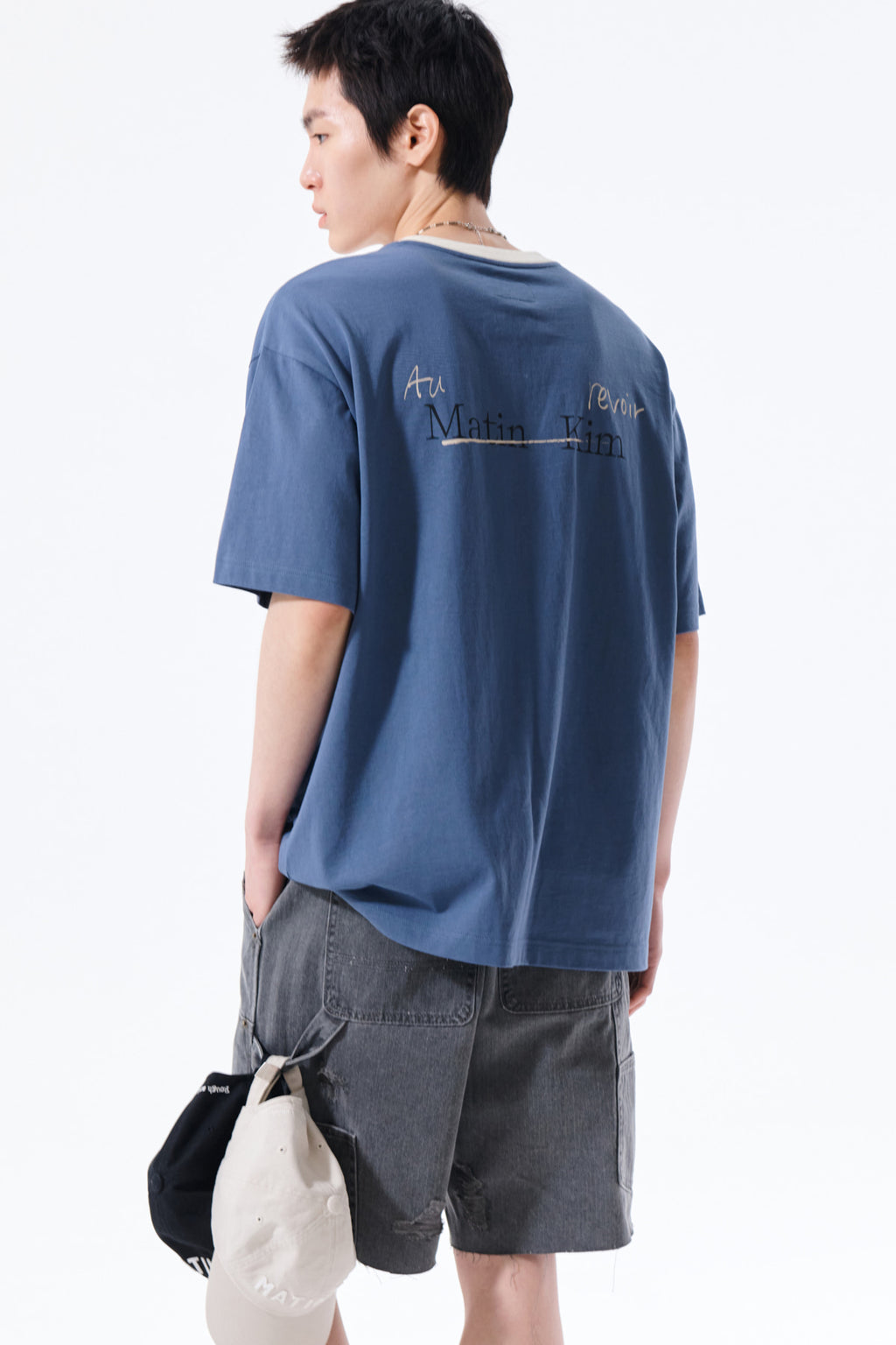 Matin Kim - Tonal Rib Back Logo Top (Smoke Blue) product image 10 | TRAB K-Fashion Australia