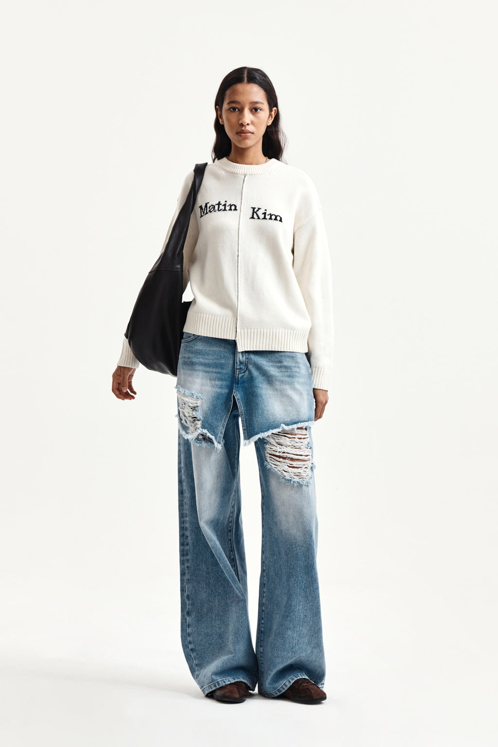 Matin Kim - Asymmetric Logo Knit Pullover (Ivory) product image 8 | TRAB K-Fashion Australia