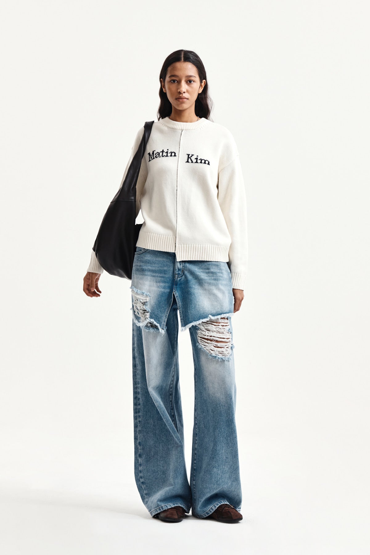 Matin Kim - Asymmetric Logo Knit Pullover (Ivory) product image 8 | TRAB K-Fashion Australia