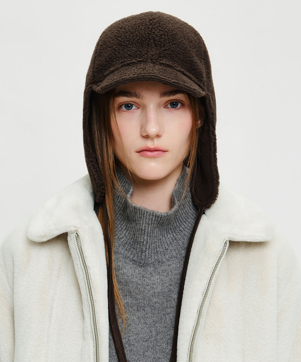 Marithe & Francois Girbaud - Micro Classic Logo Fleece Earflap Cap (Dark Brown) product image 6 | TRAB K-Fashion Australia