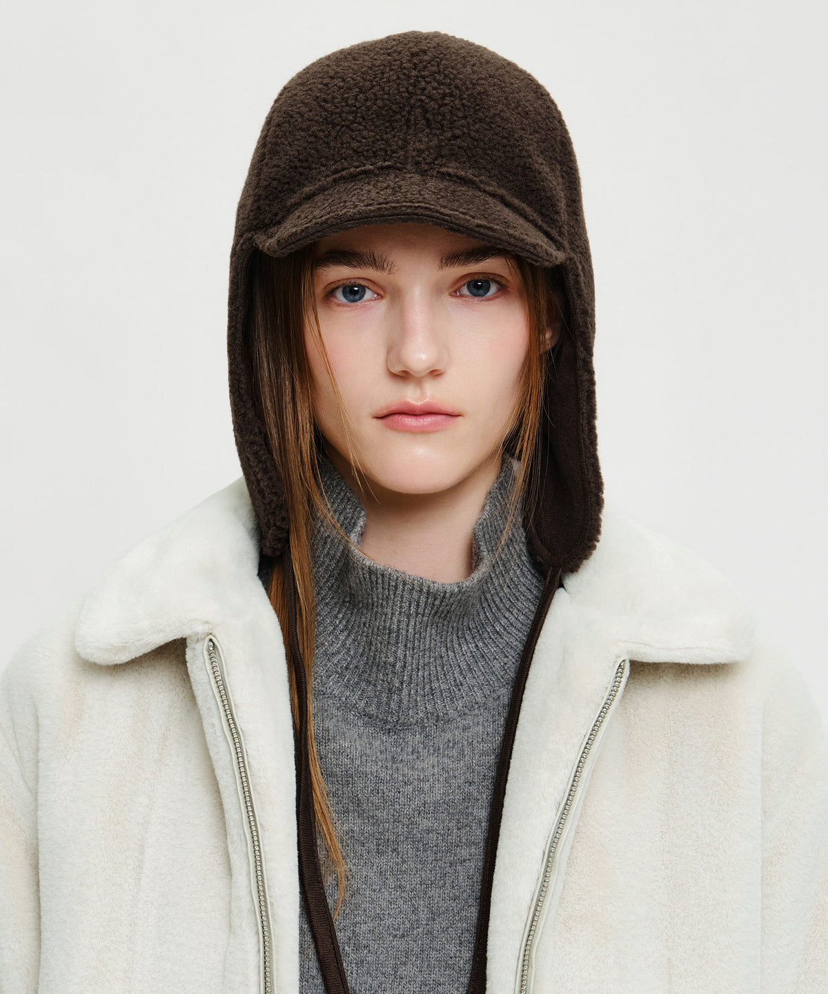 Marithe & Francois Girbaud - Micro Classic Logo Fleece Earflap Cap (Dark Brown) product image 6 | TRAB K-Fashion Australia