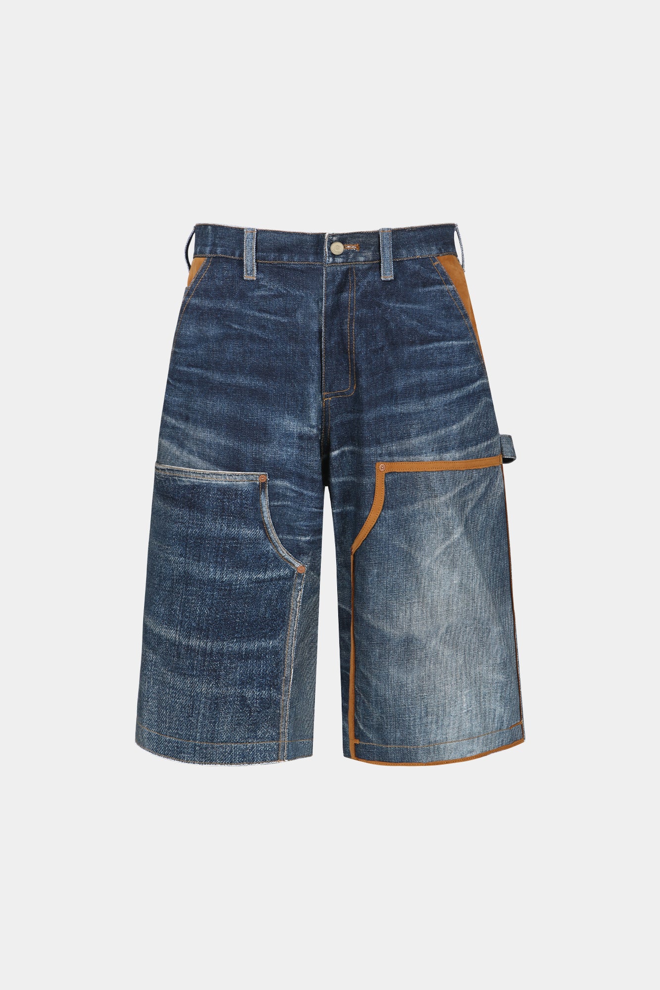 Andersson Bell - Unisex Denim Trompe L`oeil Double Knee Shorts (Blue) product image 9 | TRAB K-Fashion Australia
