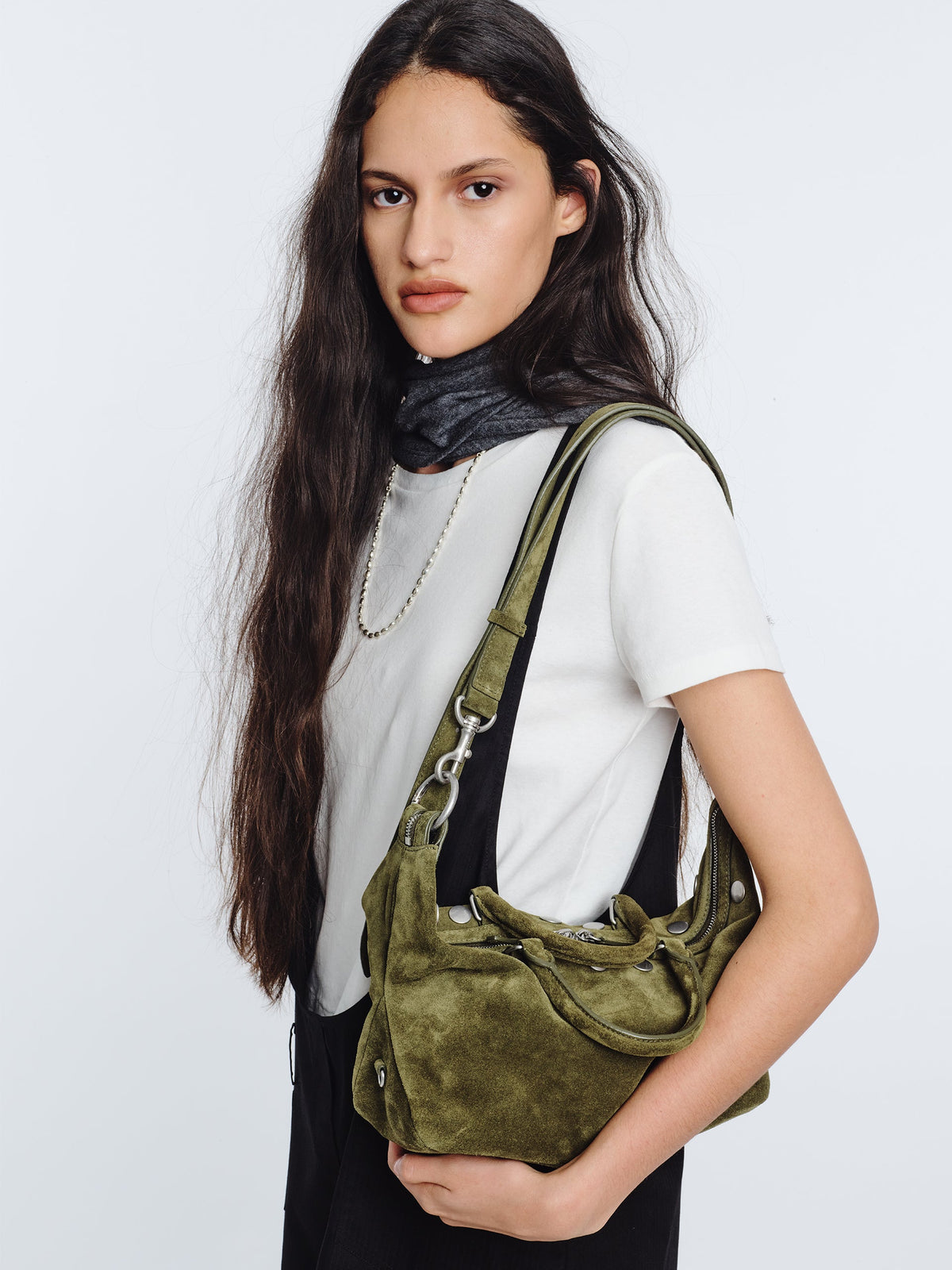 Marge Sherwood - Dumpling Stud Mini (Dark Olive Suede) product image 2 | TRAB K-Fashion Australia