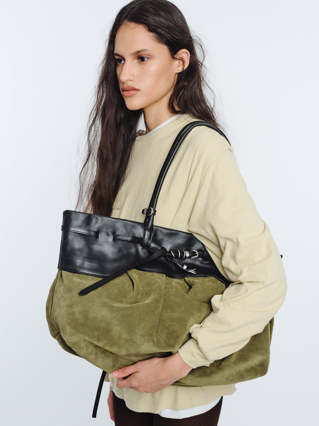 Marge Sherwood - Soft Grandma Layered Bag (Dark Olive Suede) product image 2 | TRAB K-Fashion Australia