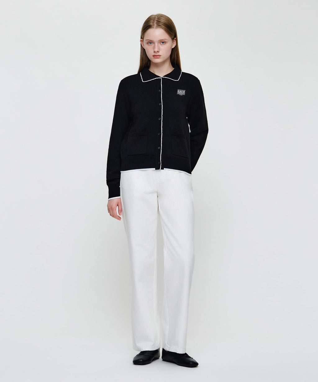 Marithe & Francois Girbaud - Small Classic Logo Collar Lace Trimming Cardigan (Black) product image 5 | TRAB K-Fashion Australia