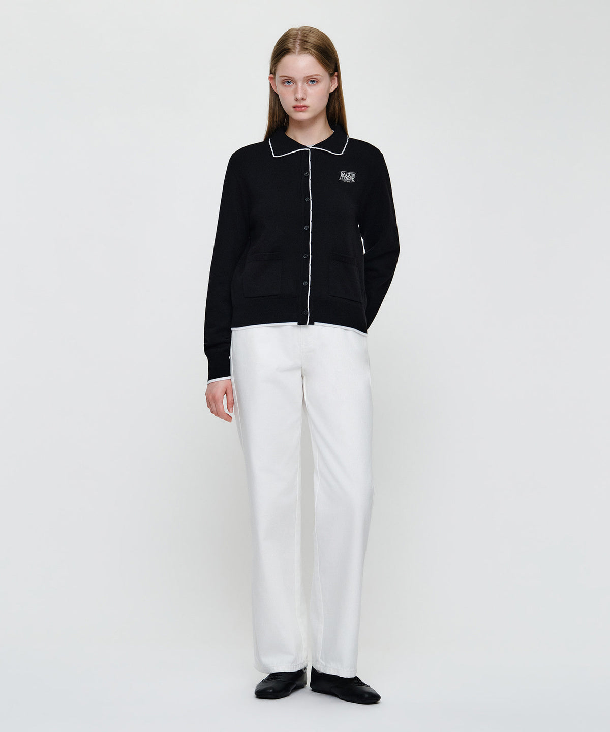 Marithe & Francois Girbaud - Small Classic Logo Collar Lace Trimming Cardigan (Black) product image 5 | TRAB K-Fashion Australia