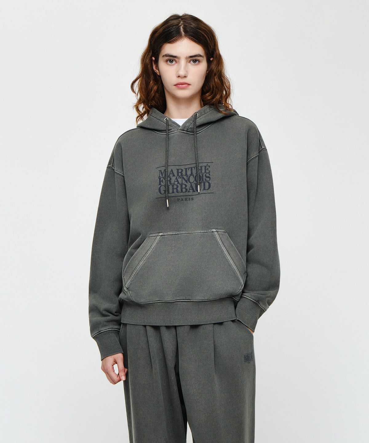 Marithe & Francois Girbaud - Crack Classic Logo Dyeing Oversized Hoodie (Charcoal) product image 1 | TRAB K-Fashion Australia