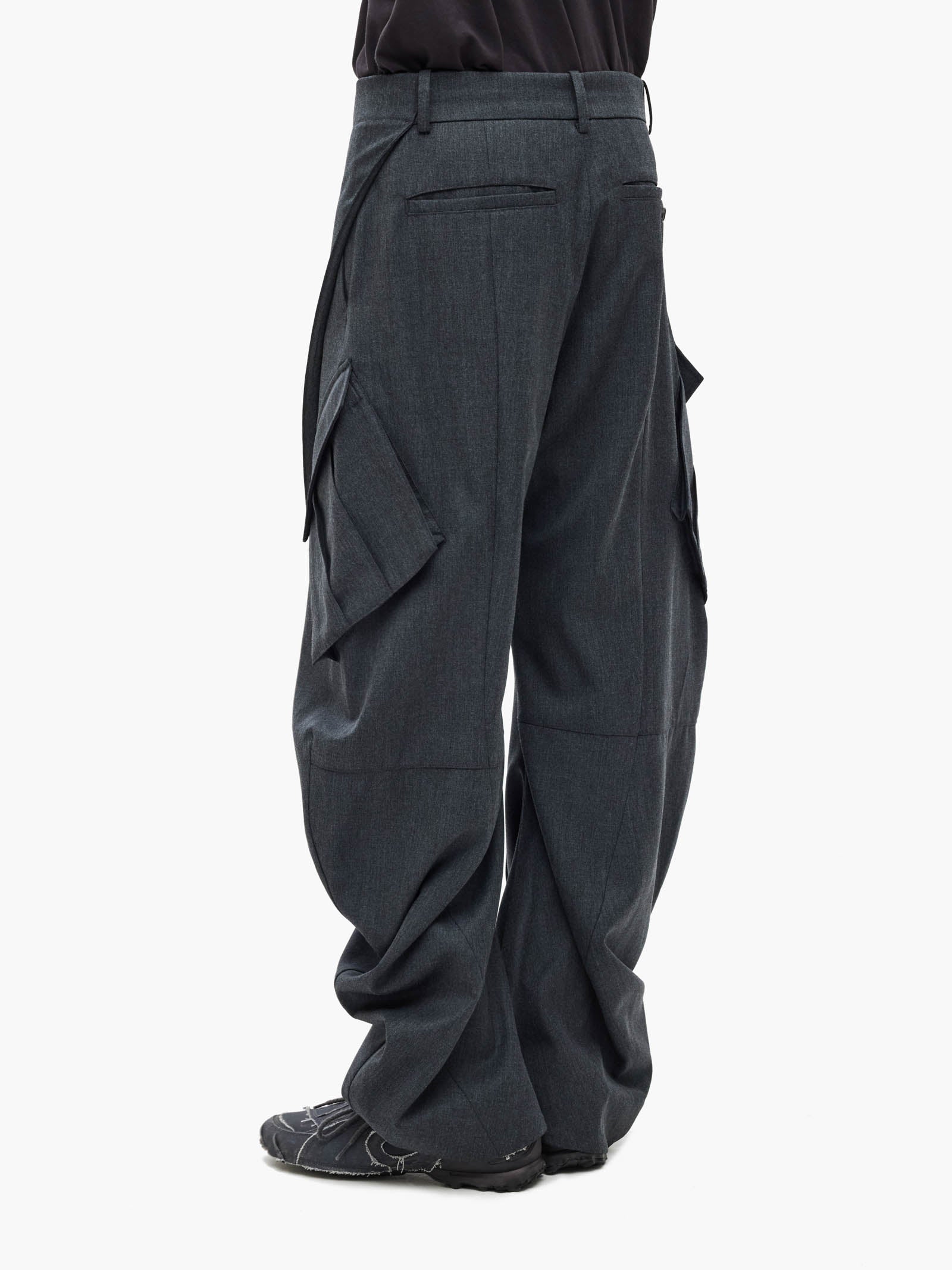 Jiyong Kim - Curved Multi Pocket Trousers (Grey) product image 6 | TRAB K-Fashion Australia