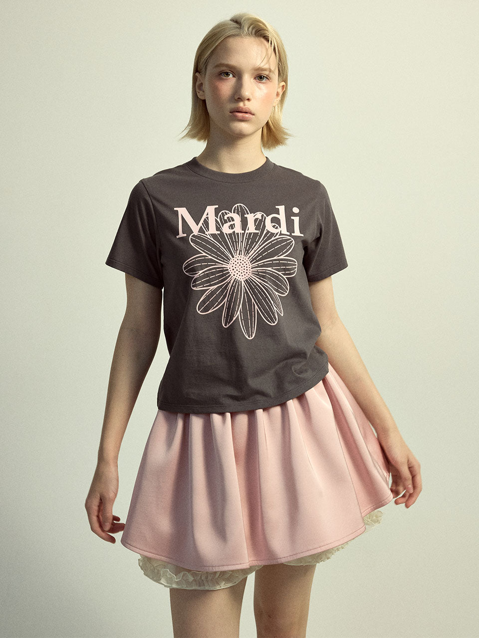 Mardi Mercredi - Slim Tshirt Flowermardi (Charcoal Palepink) product image 1 | TRAB K-Fashion Australia