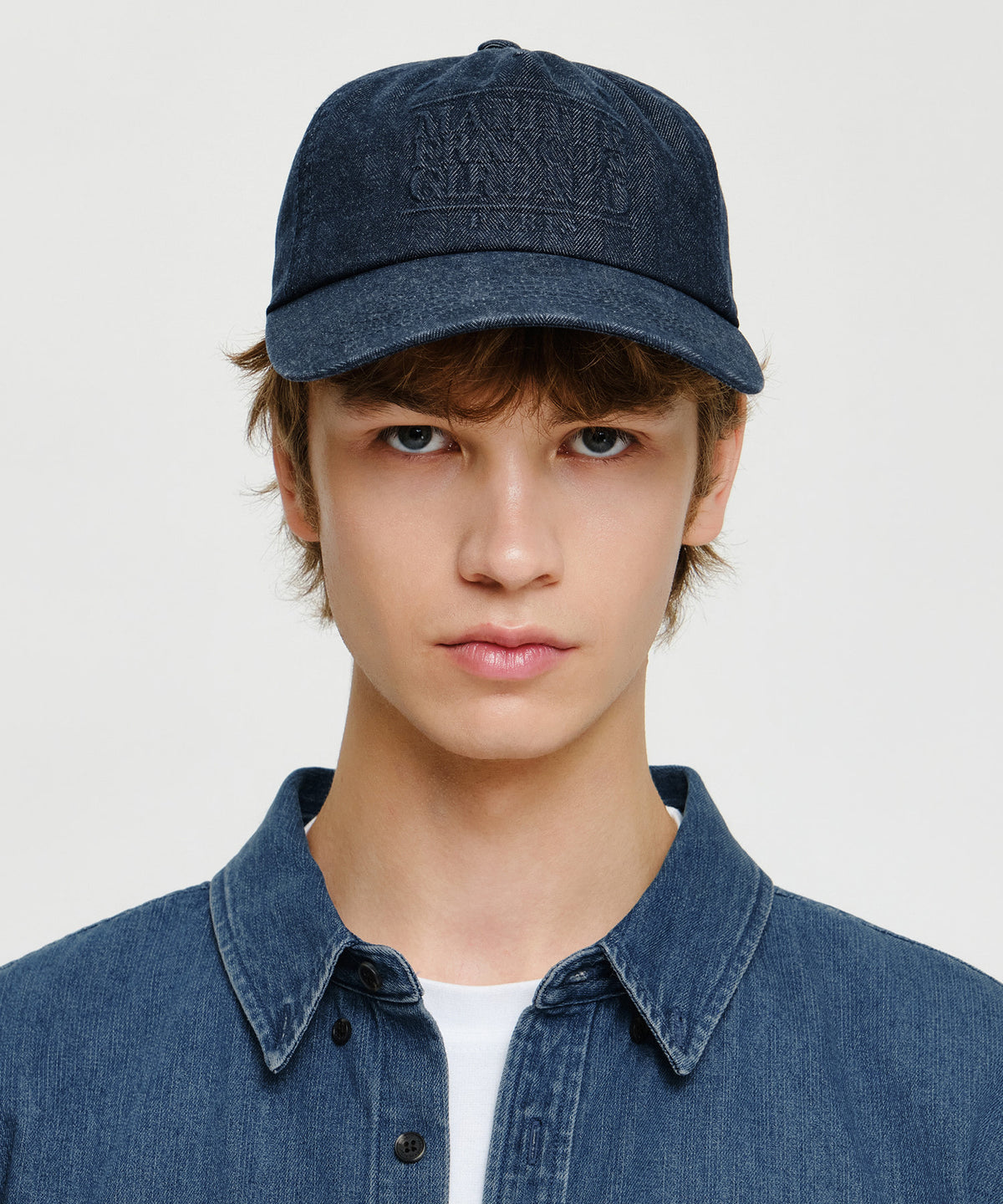 Marithe & Francois Girbaud - Embo Classic Logo 5-panel Herringbone Denim Cap (Indigo) product image 5 | TRAB K-Fashion Australia