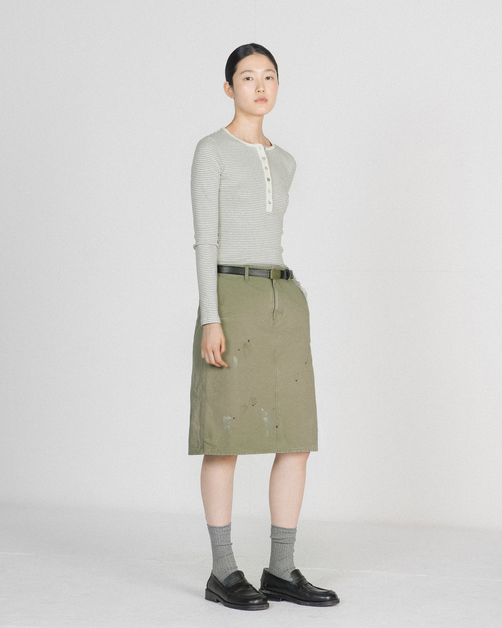 Brownyard - Henley Neck Long Sleeve (Light Grey Stripe) product image 2 | TRAB K-Fashion Australia