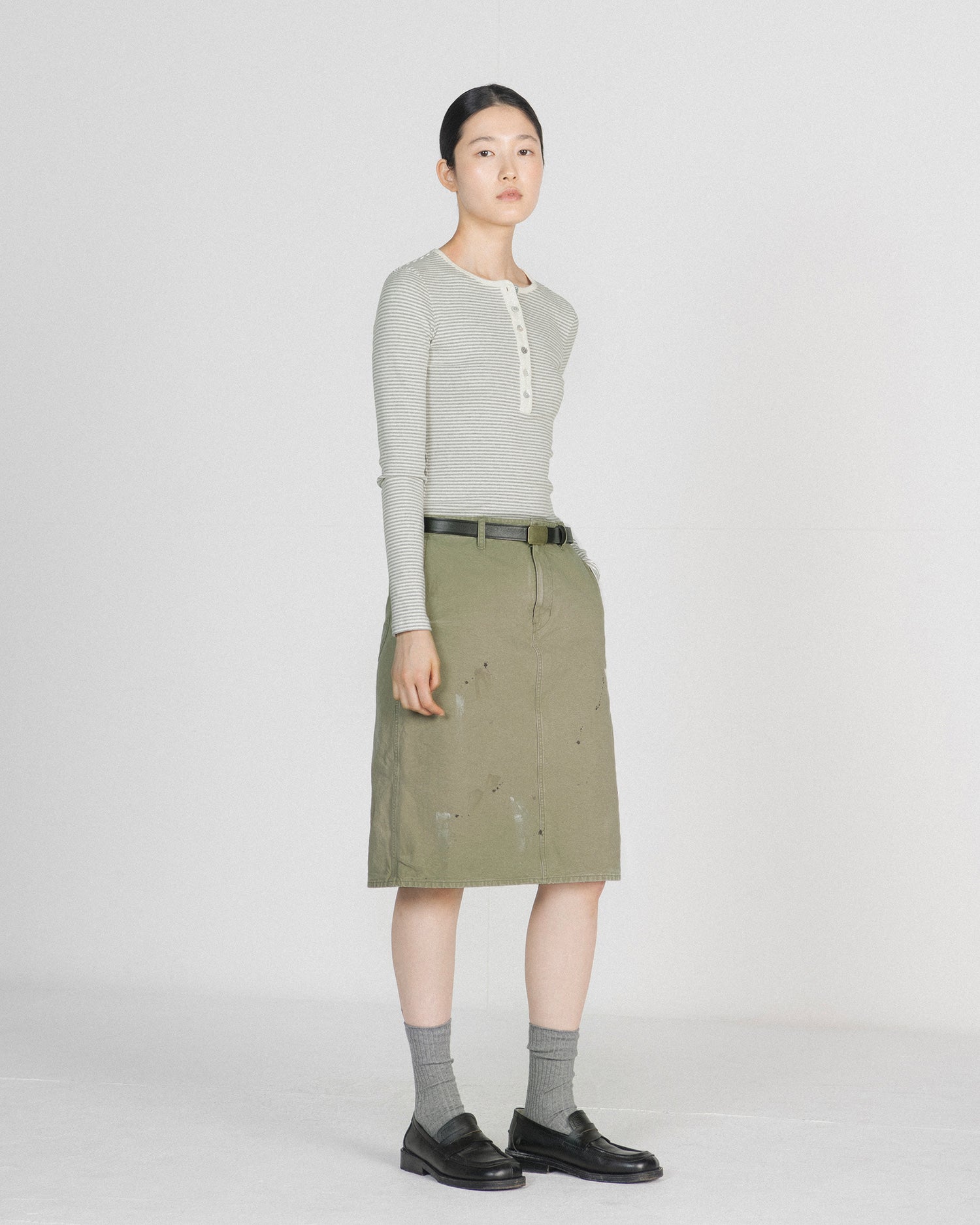 Brownyard - Henley Neck Long Sleeve (Light Grey Stripe) product image 2 | TRAB K-Fashion Australia