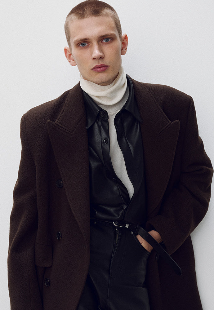 Tonywack - Textured Wool And Cashmere Double-Breasted Coat (Dark Brown) product image 7 | TRAB K-Fashion Australia