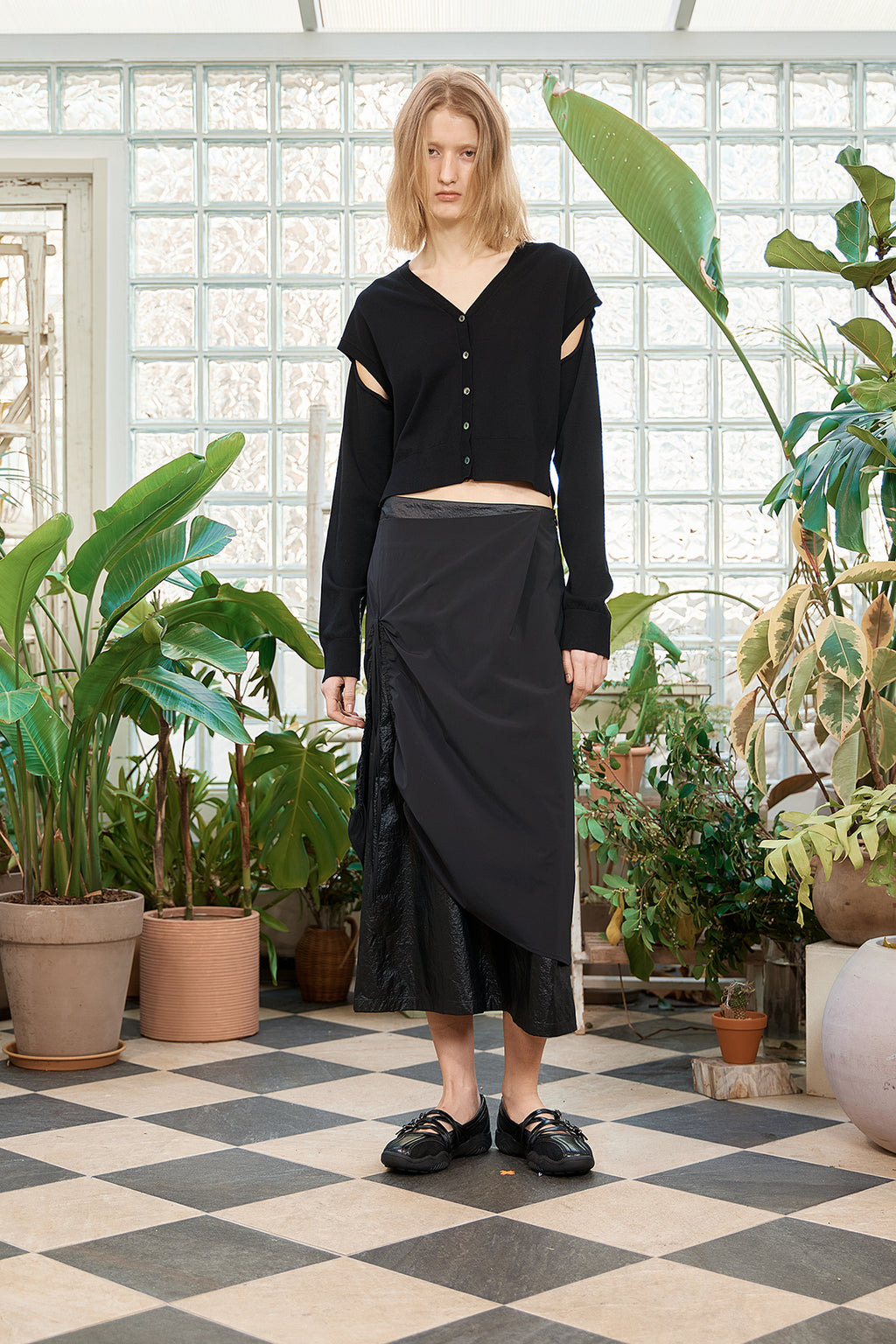 Matin Kim - Slit Detail Button Cardigan (Black) product image 15 | TRAB K-Fashion Australia