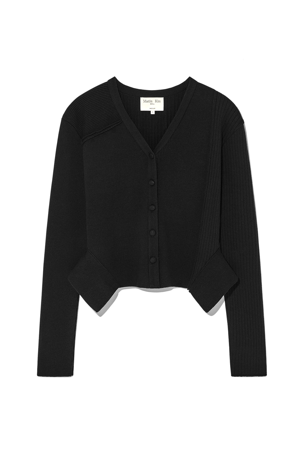 Matin Kim - Unbalance Cut Line Button Cardigan (Black) product image 1 | TRAB K-Fashion Australia